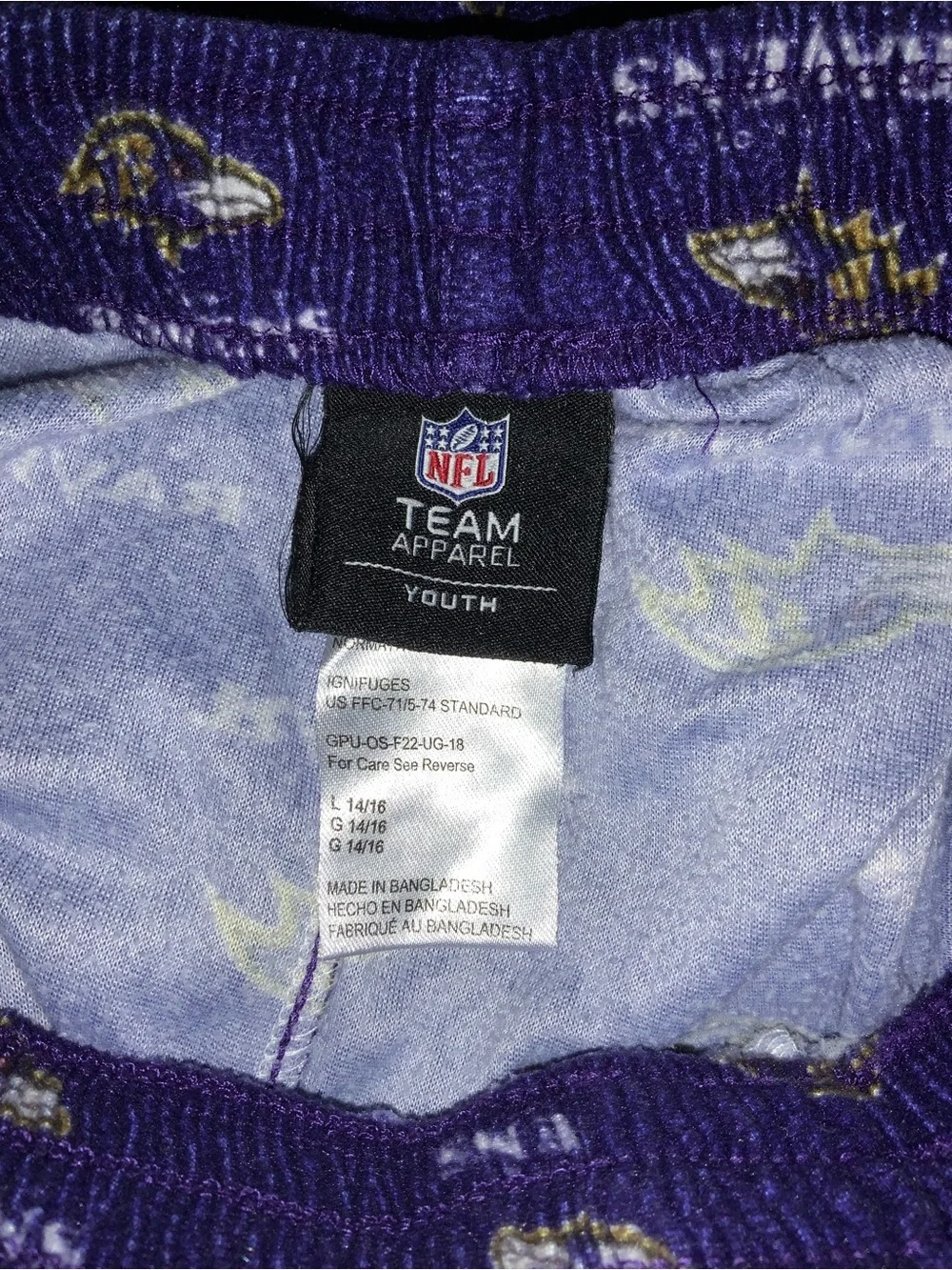 NFL Team Apparel Baltimore Ravens Youth Pajama Pant  Logo Print Large 14/16